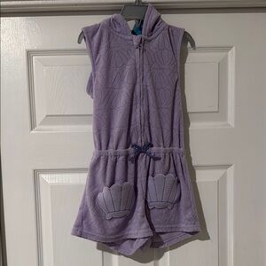 Disney Little Mermaid Purple Hooded Coverup with Shell Pockets